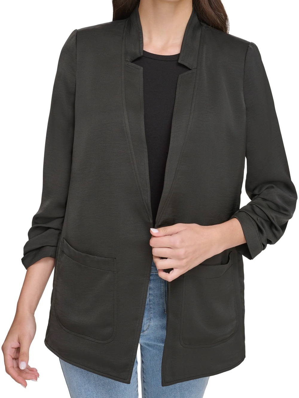 DKNY Black Open-Front Relaxed Blazer Jacket